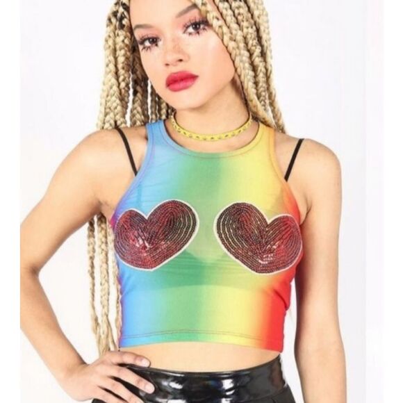 Iron Fist Heart Somewhere Mesh Crop Multicolor Tank Top Size S - Picture 5 of 13